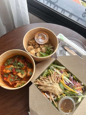 Shashuka, mushroom salad, mushroom tofu. Yum yum 😋   at Everyday Vegan in Da Nang