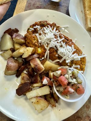 Chorizo scramble and toastt  at Honey & Co  in Salem