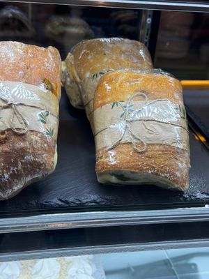 Ciabatta bread, basil pesto, dehydrated tomato, vegan cheese and arugula  at Bessons Coffee & Bar in Punta Arenas