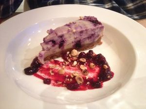 Blueberry and vanilla torte with candied hazlenuts at Maitreya Social in Bristol