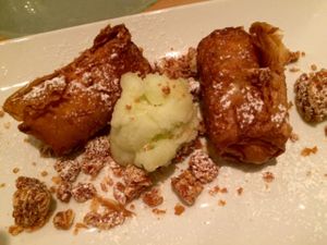 Apple strudels, Granny Smith sorbet & almond brittle at Maitreya Social in Bristol