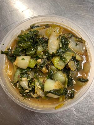 8oz Roasted Bok choy, sautéed onions in seasoned veggie broth. at Hidden Leaf Cafe in Columbus