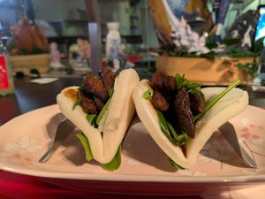 Korean BBQ bao buns at Hidden Leaf Cafe in Columbus