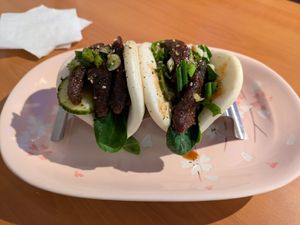 BBQ bao buns at Hidden Leaf Cafe in Columbus