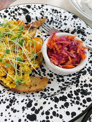 Tofu scramble over fries at The Station Market & Cafe in Frederick