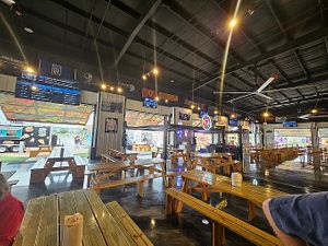 Open air dining, indoor and outdoor seating with restaurant amenities and entertainments.  at Get Loaded in Humble