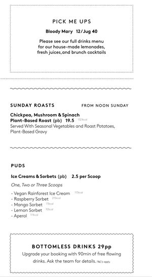 Plant based menu   at No 17 Dickens Yard in West London