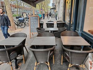 Outside seats at Veganil in Paris