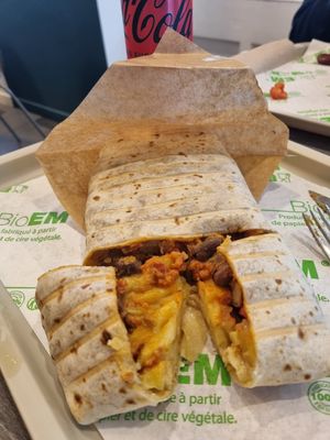 Mega Taco (burrito) with added pomme de terre (hash brown) at Veganil in Paris