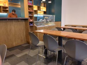 Decent amount of sitting space looking out on the Sorbonne school. #Veganuary at Veganil in Paris