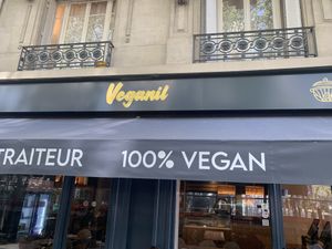 Front signage  at Veganil in Paris