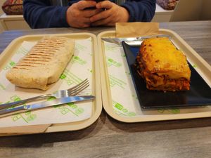 Taco and lasagna at Veganil in Paris