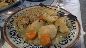 Artichoke with lemon sauce and rice at Stou Roushia in Larnaca