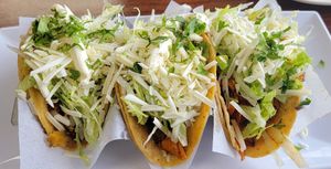 Ground Beef (left), Chorizo (middle), and Pastor (right) Vegan Tacos at Cervantino's 2 in Palos Heights