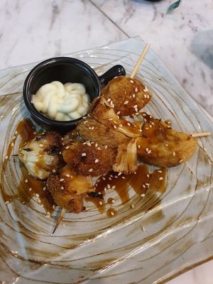 Monkey head mushroom skewers at Teng Bespoke Vegetarian Restaurant - 藤 in Central Singapore