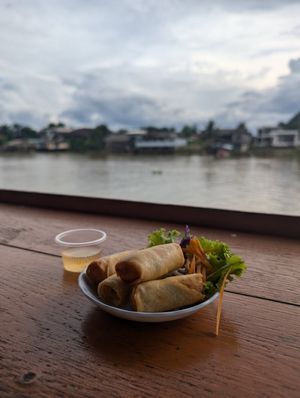Vegetable spring rolls at Baan Rim Nam Riverside in Surat Thani