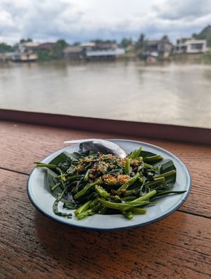 Garlic morning Glory! at Baan Rim Nam Riverside in Surat Thani
