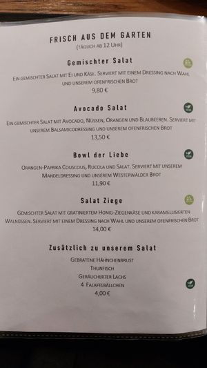 Menue at Café Wolke 7 in Neuwied