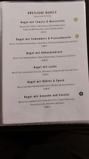 Menue at Café Wolke 7 in Neuwied