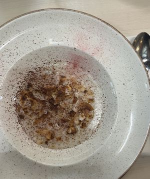 vegan coconut milk krupicova kase (semolina pudding i guess?), oat cappuccino and vegan pistachio cake. liberec is finally getting at least somewhat vegan friendly  at Liberecký DOK (by Nordbeans) in Liberec