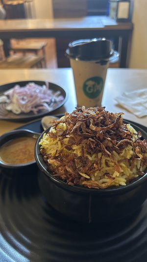 Non-chicken biryani and soy coffee   at Go with Vegan in Jaipur
