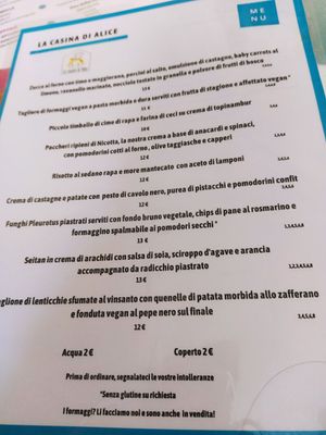 Menu at La Casina di Alice in Livorno