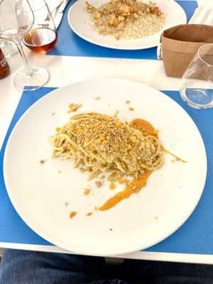 Spaghettoni su crema di zucca  at La Casina di Alice in Livorno