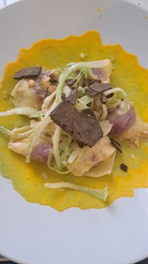 Cappellacci con formaggio vegetale al tartufo at La Casina di Alice in Livorno