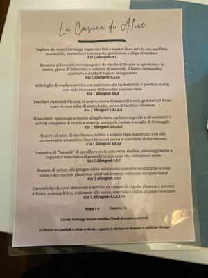 Menu at La Casina di Alice in Livorno