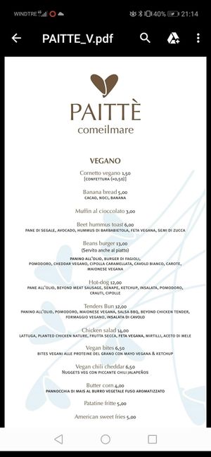 Menu  at Paittè Comeilmare in Gaeta
