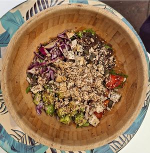 Tofu poke bowl with seeds. at Ojalá Poke in Fuerteventura