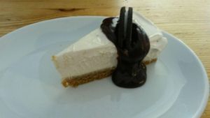Oreo Cheesecake with hot fudge sauce at Mono in Glasgow