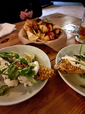 Starters - griddled sweetcorn and cauliflower at Mono in Glasgow