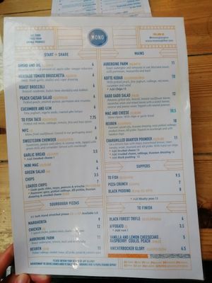 Menu (Nov 2021) at Mono in Glasgow