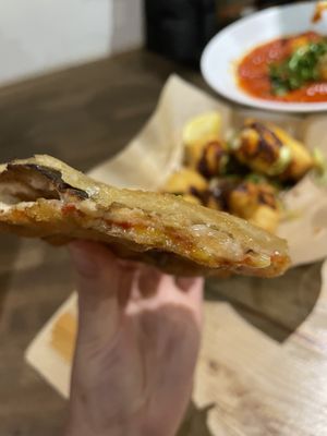 Deep fried pizza at Mono in Glasgow