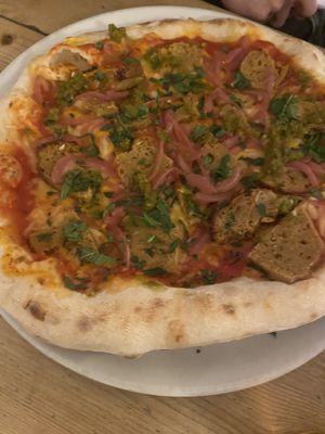 Chicken and pickle pizza  at Mono in Glasgow