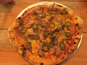 Jerk “chicken” vegan pizza  at Mono in Glasgow