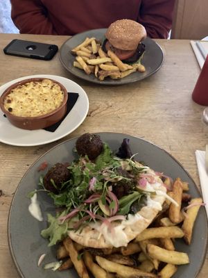 Kofta flatbread, mini Mac and burger  at Mono in Glasgow