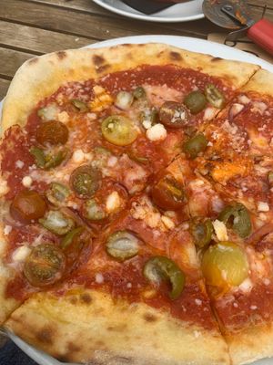 Olive pizza  at Mono in Glasgow