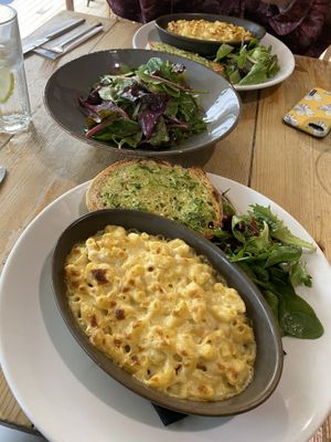 Vegan Macaroni Cheese with Garlic Bread and Garden Salad  at Mono in Glasgow
