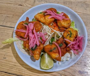 To-fish tacos (8/10) at Mono in Glasgow