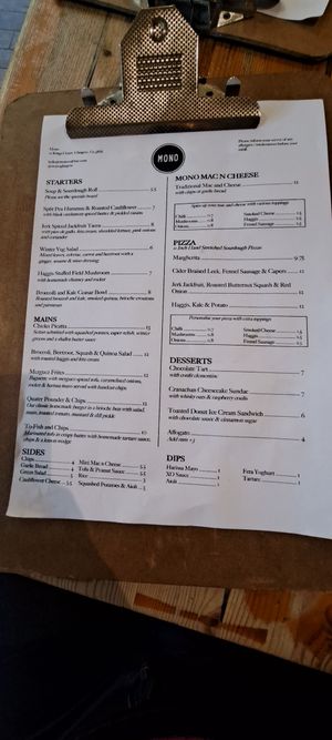 Menu (December 2022) at Mono in Glasgow