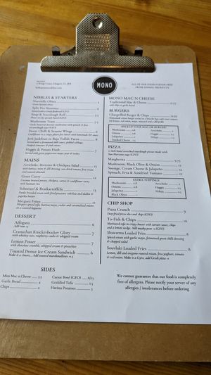 Menu at Mono in Glasgow
