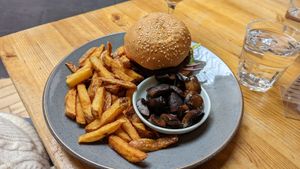 Burger (mushrooms were an add on, don't come as standard) at Mono in Glasgow