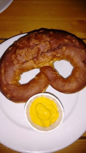 pretzel and mustard at Mono in Glasgow