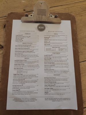 Menu at Mono in Glasgow