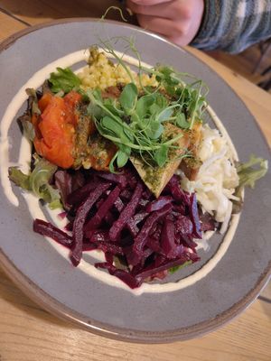 Delicious souvlaki bowl at Mono in Glasgow