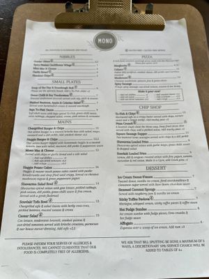 Menu   at Mono in Glasgow