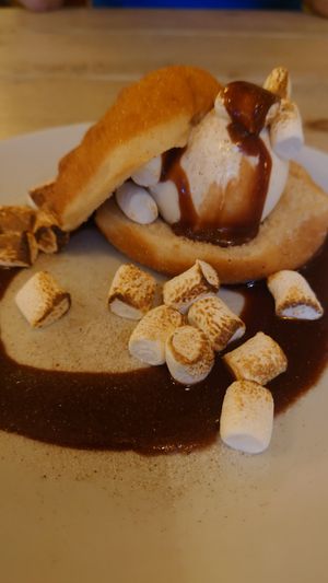 Donut with ice cream and marshmallows at Mono in Glasgow