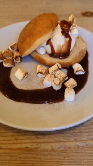 Donut with ice cream and marshmallows at Mono in Glasgow